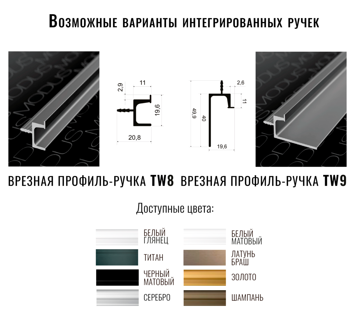 алюминиевые ручки modus интегрированные встраиваемые