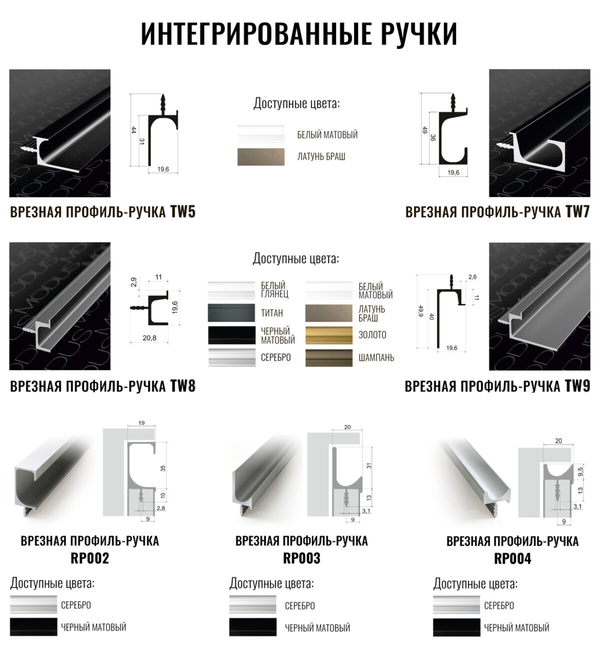 интегрированные ручки acryl topx topmatt